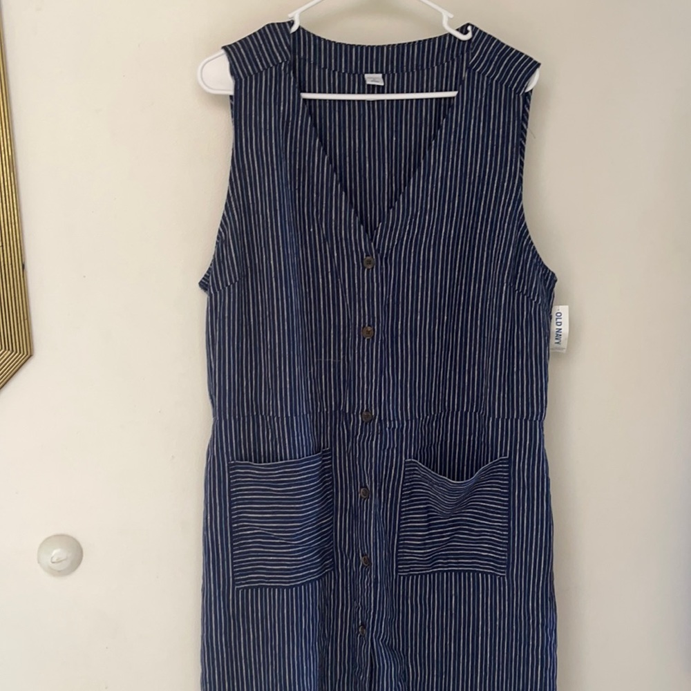 Old Navy linen dress with pockets button down front size XL
